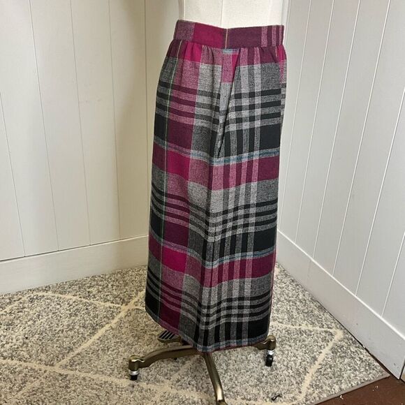 Vintage C.E. Stanton Womens Small Pencil Skirt Black Gray Pink Plaid Pockets - Picture 3 of 10